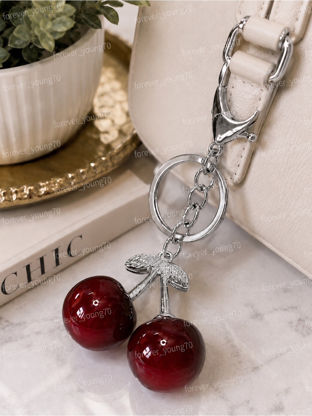 Cherry Charm Keychain/Bag Charm (Silver)